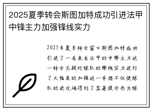 2025夏季转会斯图加特成功引进法甲中锋主力加强锋线实力 2025夏季转会斯图加特成功引进法甲中锋主力加强锋线实力